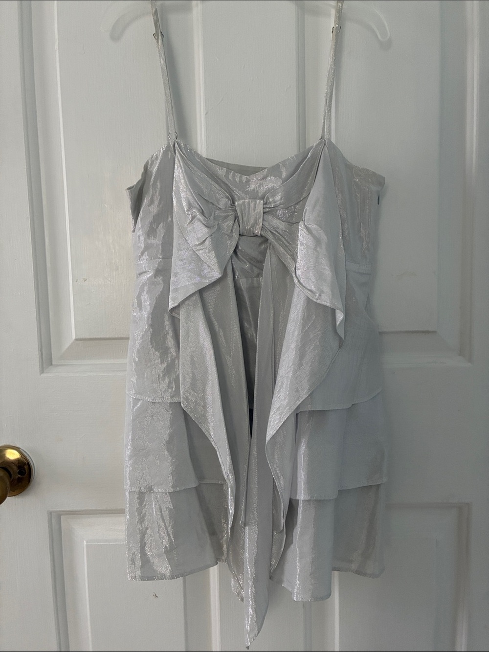 Karen Millen Silver Bow-Front Spaghetti Strap Camisole